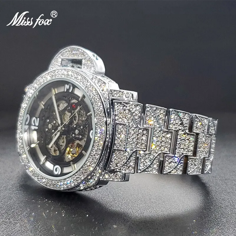 Mechanical Watch Diamond Iced Hip Hop Automatic Watches Big Wrist Skeleton Movement Wristwatches Unique