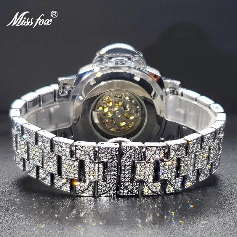 Mechanical Watch Diamond Iced Hip Hop Automatic Watches Big Wrist Skeleton Movement Wristwatches Unique