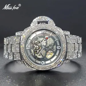Mechanical Watch Diamond Iced Hip Hop Automatic Watches Big Wrist Skeleton Movement Wristwatches Unique