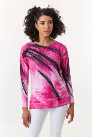 Melarosa, hand painted knit  tunic in fuschia watercolor-Italian Designer Collection