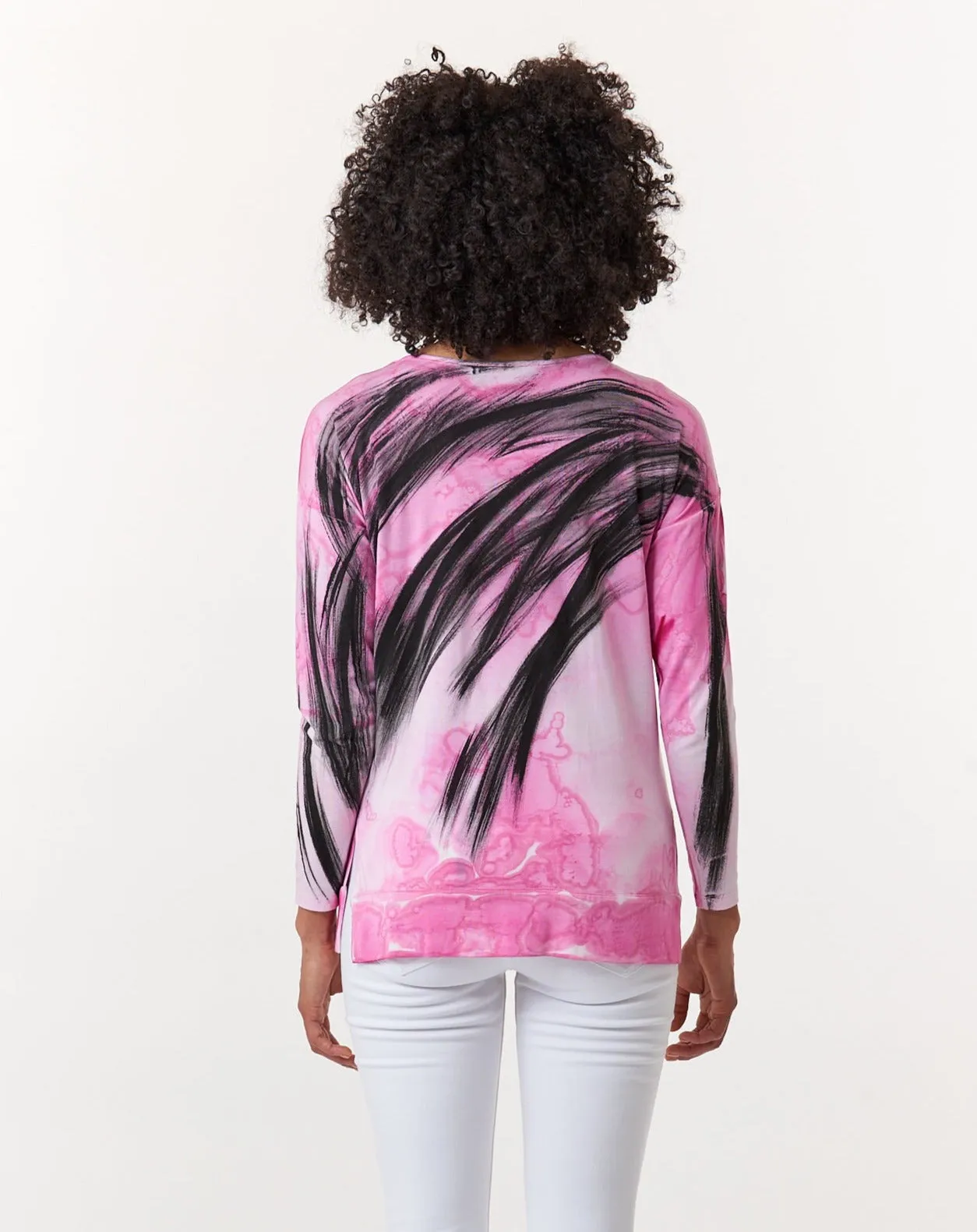 Melarosa, hand painted knit  tunic in fuschia watercolor-Italian Designer Collection