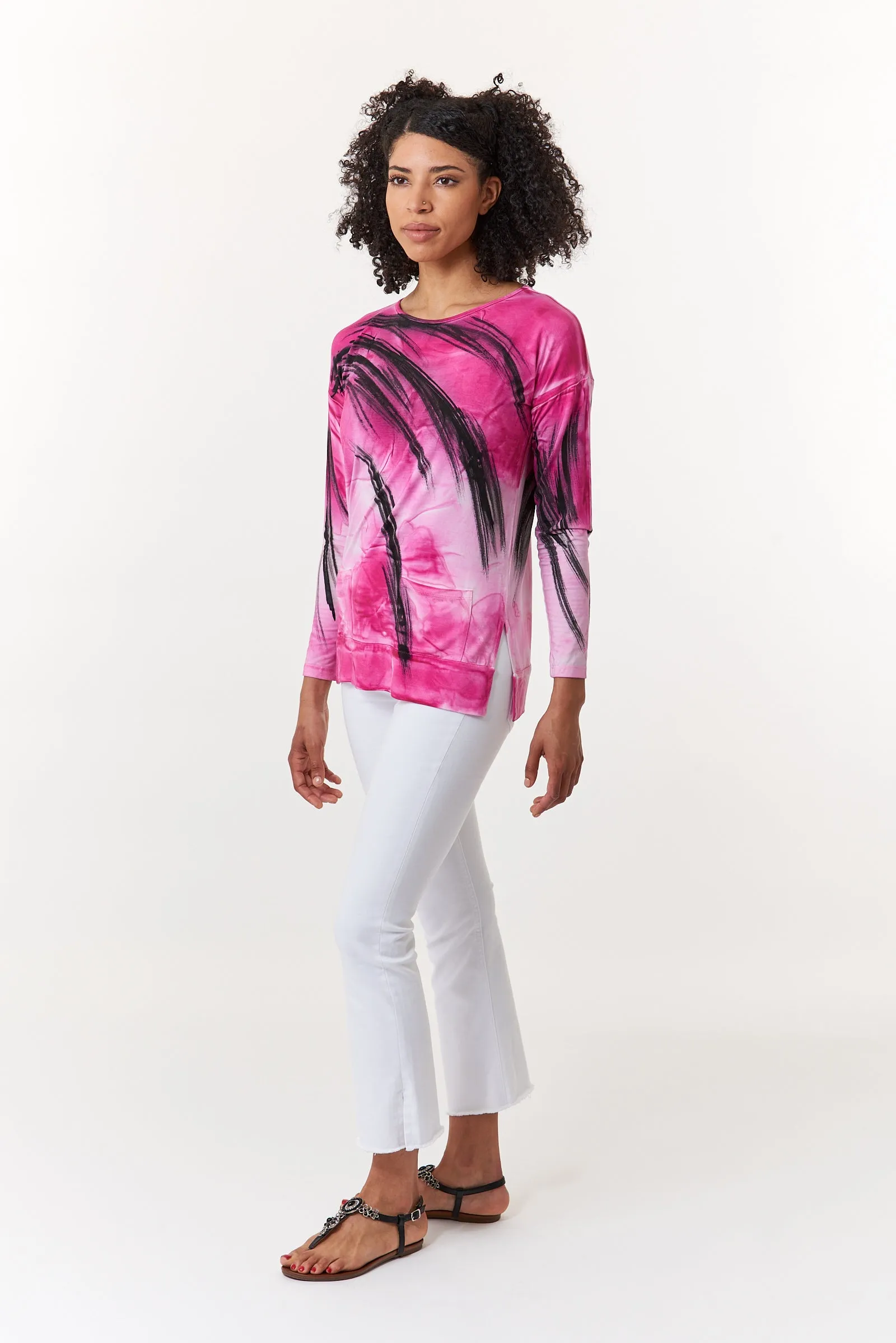 Melarosa, hand painted knit  tunic in fuschia watercolor-Italian Designer Collection
