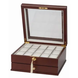 Mele & Co Lewis Walnut Finish With Viewing Glass 15 Watch Box
