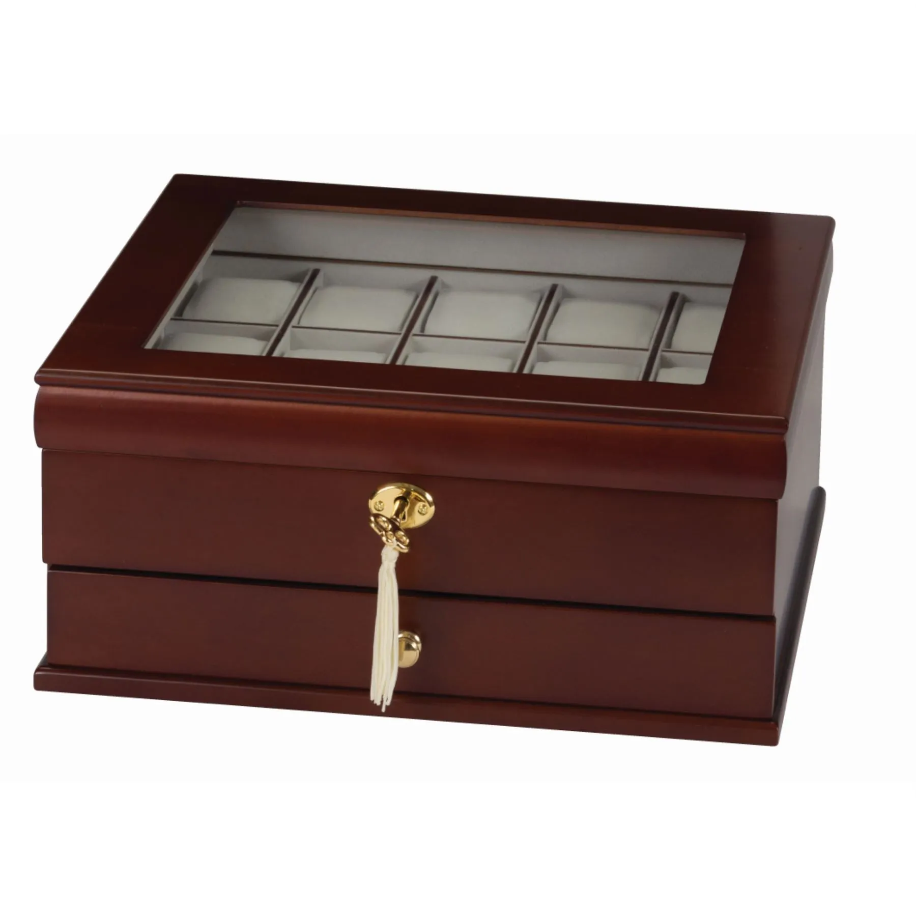 Mele & Co Lewis Walnut Finish With Viewing Glass 15 Watch Box