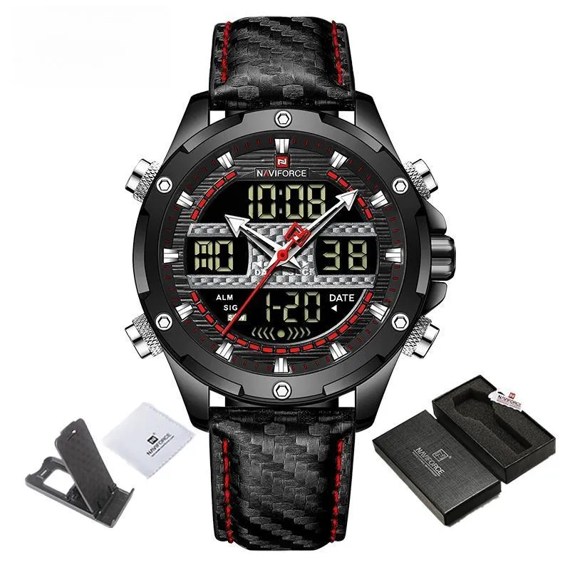 Men Military Sport Brand Leather Wrist Watch Waterproof Dual Display Chronograph Male Luminous Clock