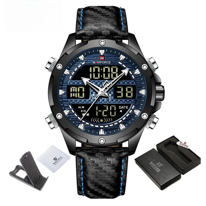 Men Military Sport Brand Leather Wrist Watch Waterproof Dual Display Chronograph Male Luminous Clock