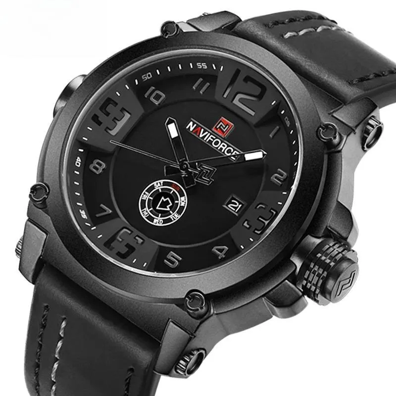 Men Watches Military Sport Quartz Watch Leather band Waterproof Clock