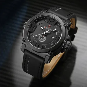 Men Watches Military Sport Quartz Watch Leather band Waterproof Clock