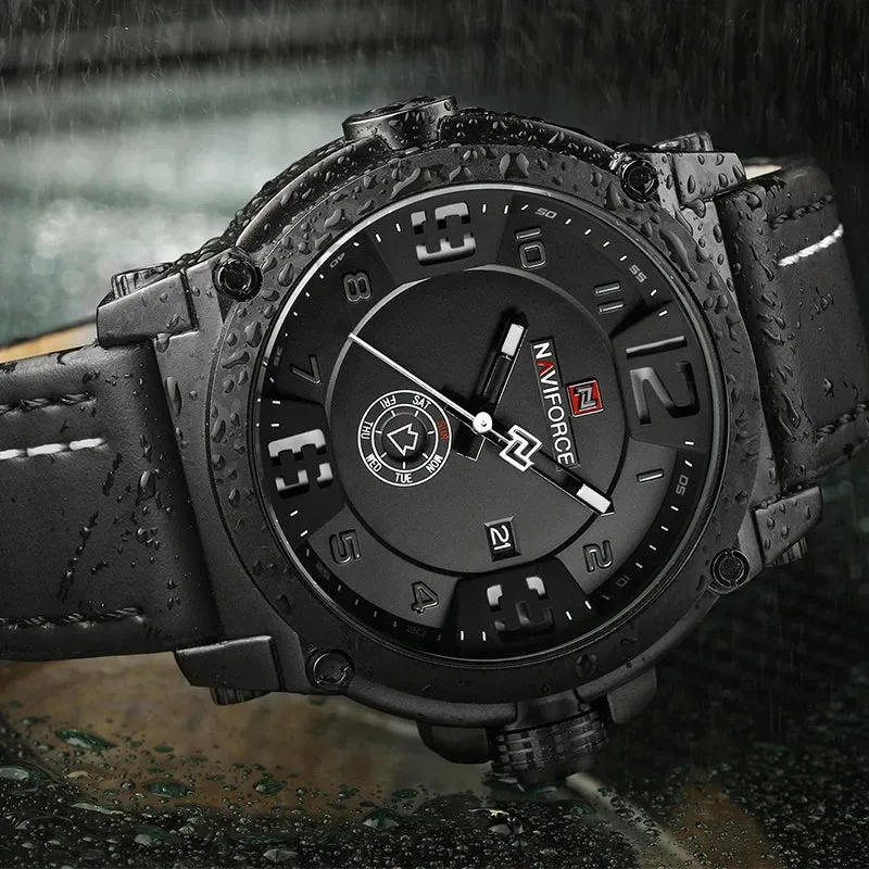 Men Watches Military Sport Quartz Watch Leather band Waterproof Clock