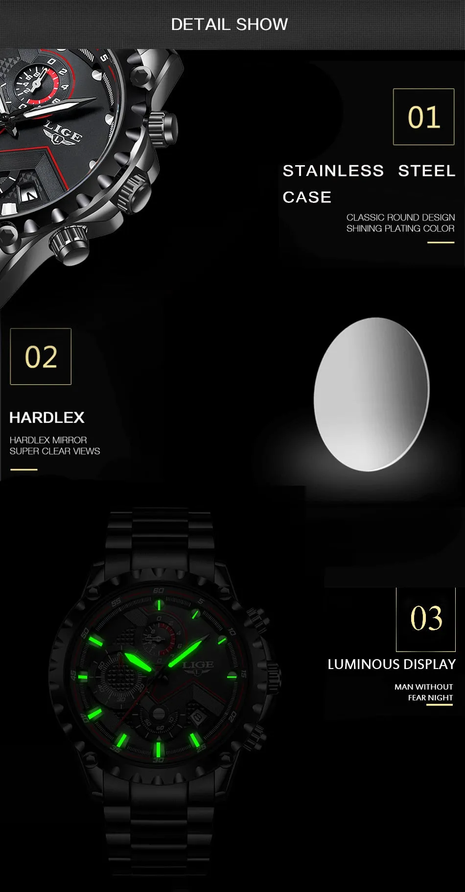 Men Watches Top Luxury Brand Fashion Sport Waterproof Chronograph Stainless Steel Wristwatch