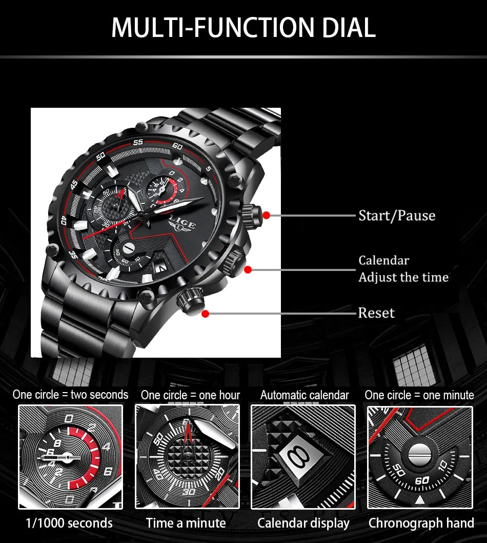 Men Watches Top Luxury Brand Fashion Sport Waterproof Chronograph Stainless Steel Wristwatch