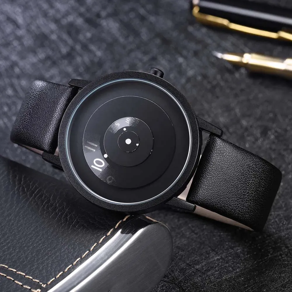 Men's Creative Turntable Quartz Watch w/Leather Band