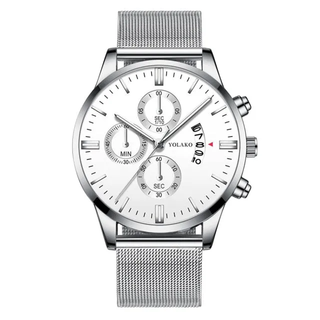 Mens Fashion Mesh Belt Quartz Wrist Watch