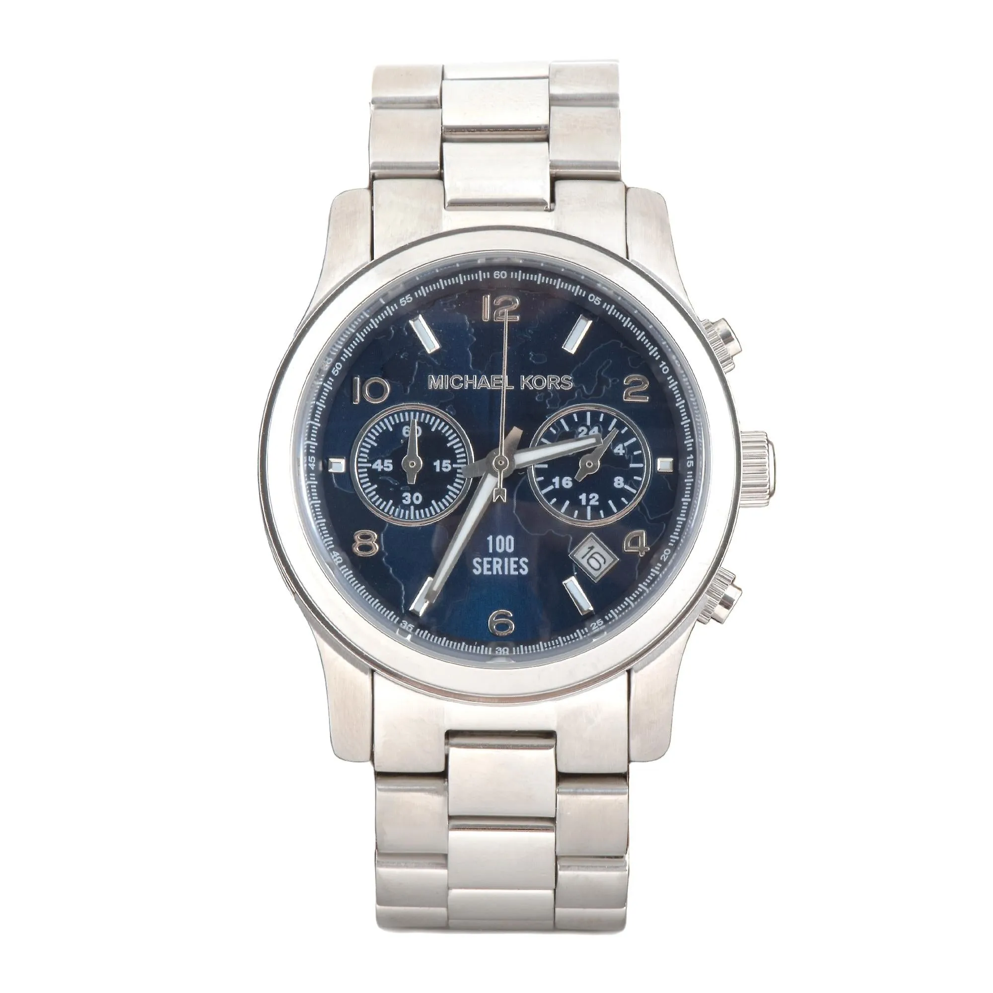 Michael Kors Hunger Stop Chronograph Blue Dial Silver Ladies Watch MK5814
