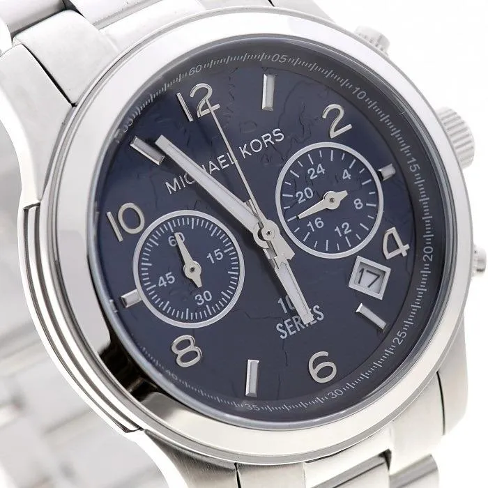 Michael Kors Hunger Stop Chronograph Blue Dial Silver Ladies Watch MK5814