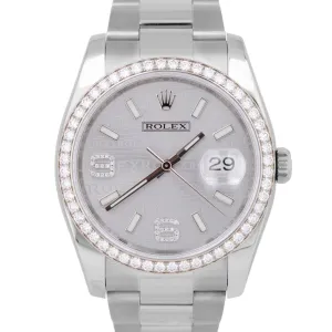 MINT PAPERS Rolex DateJust RHODIUM WAVES 36mm DIAMOND Oyster 116244 Watch BOX
