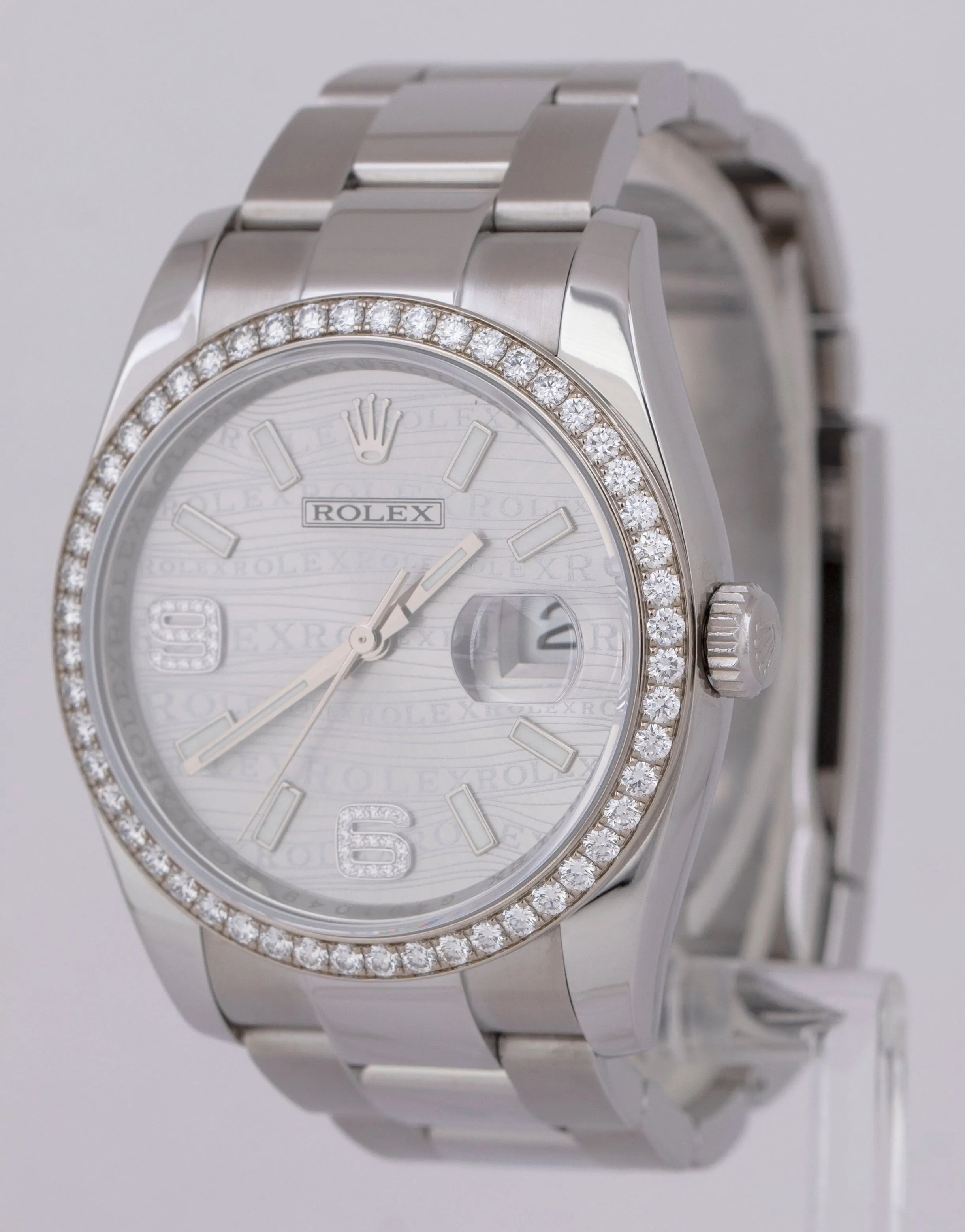 MINT PAPERS Rolex DateJust RHODIUM WAVES 36mm DIAMOND Oyster 116244 Watch BOX