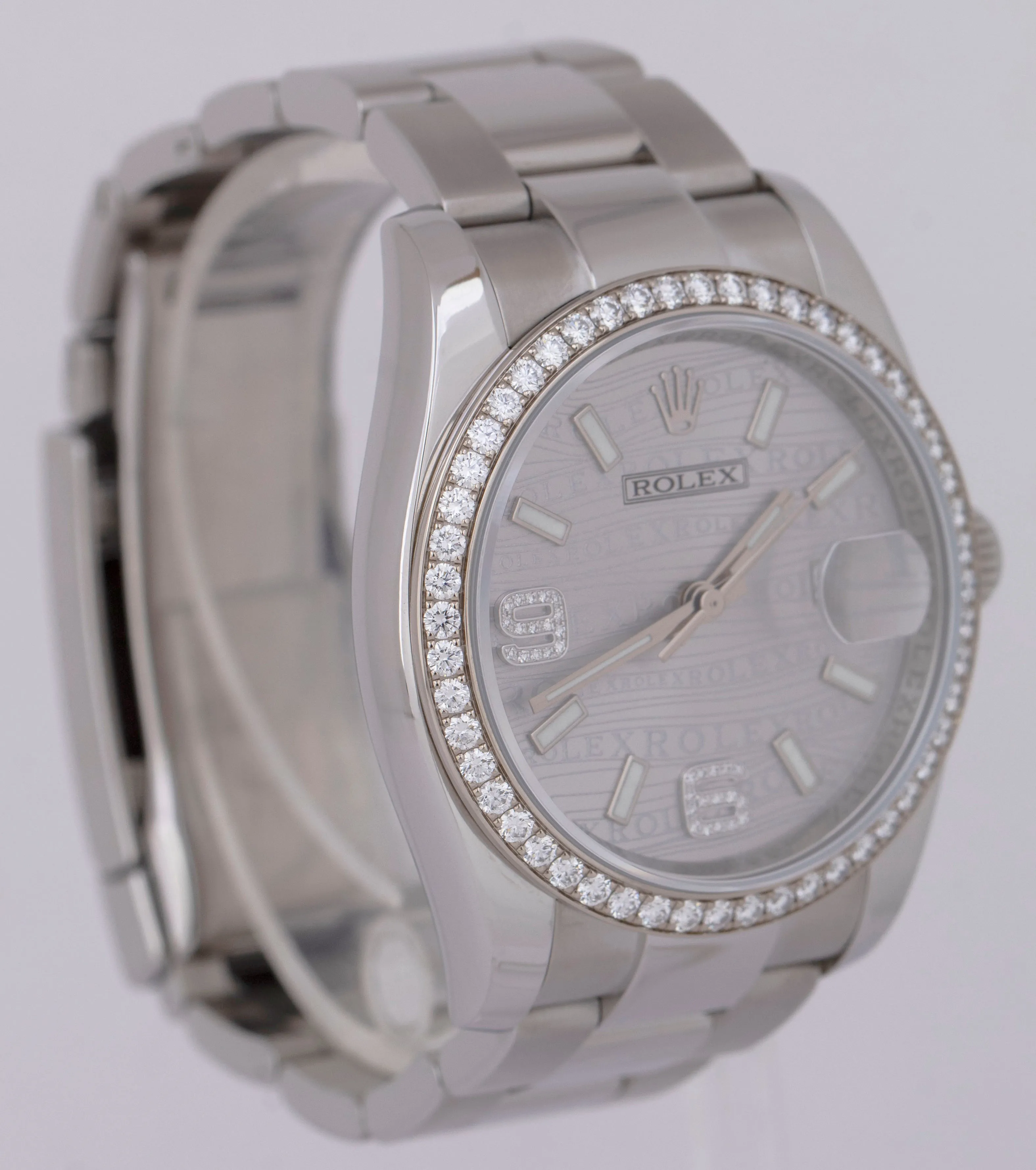MINT PAPERS Rolex DateJust RHODIUM WAVES 36mm DIAMOND Oyster 116244 Watch BOX