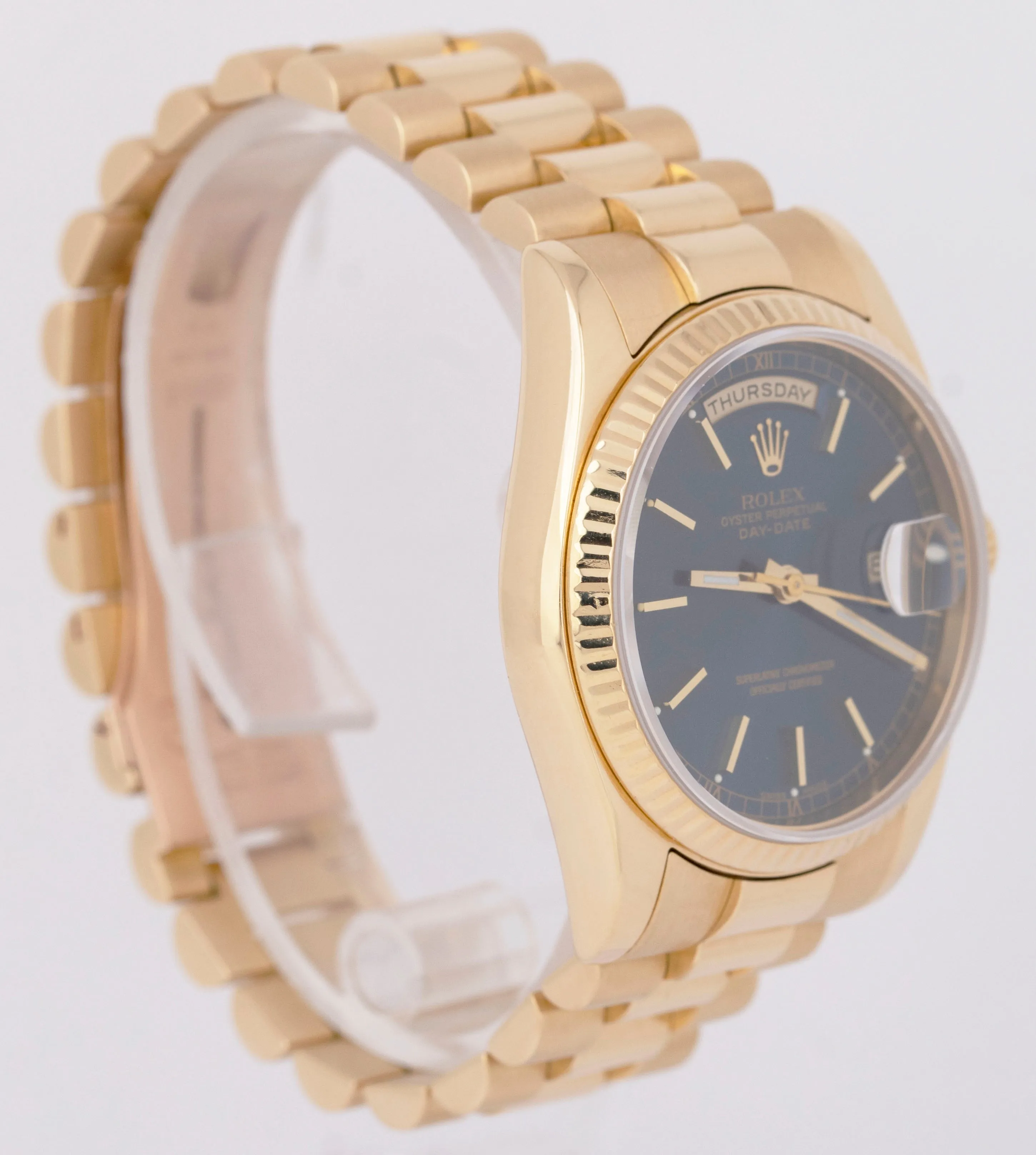 MINT Rolex Day-Date President 36mm Blue 18K Yellow Gold Fluted Watch 118238
