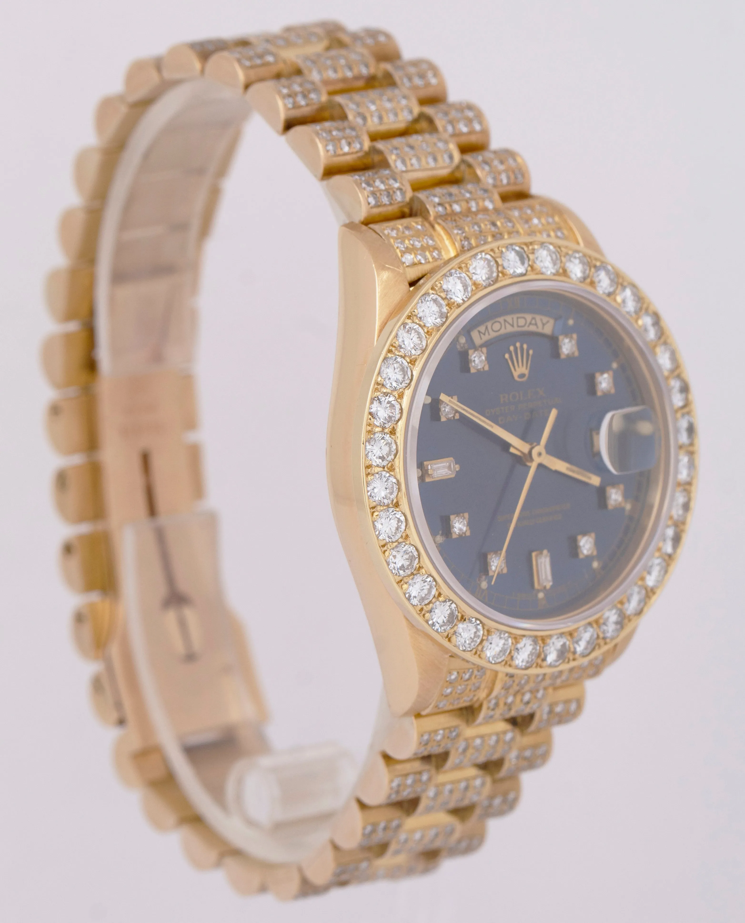 MINT Rolex Day-Date President 36mm BLUE DIAMOND 18038 18K Gold BUSS DOWN Watch