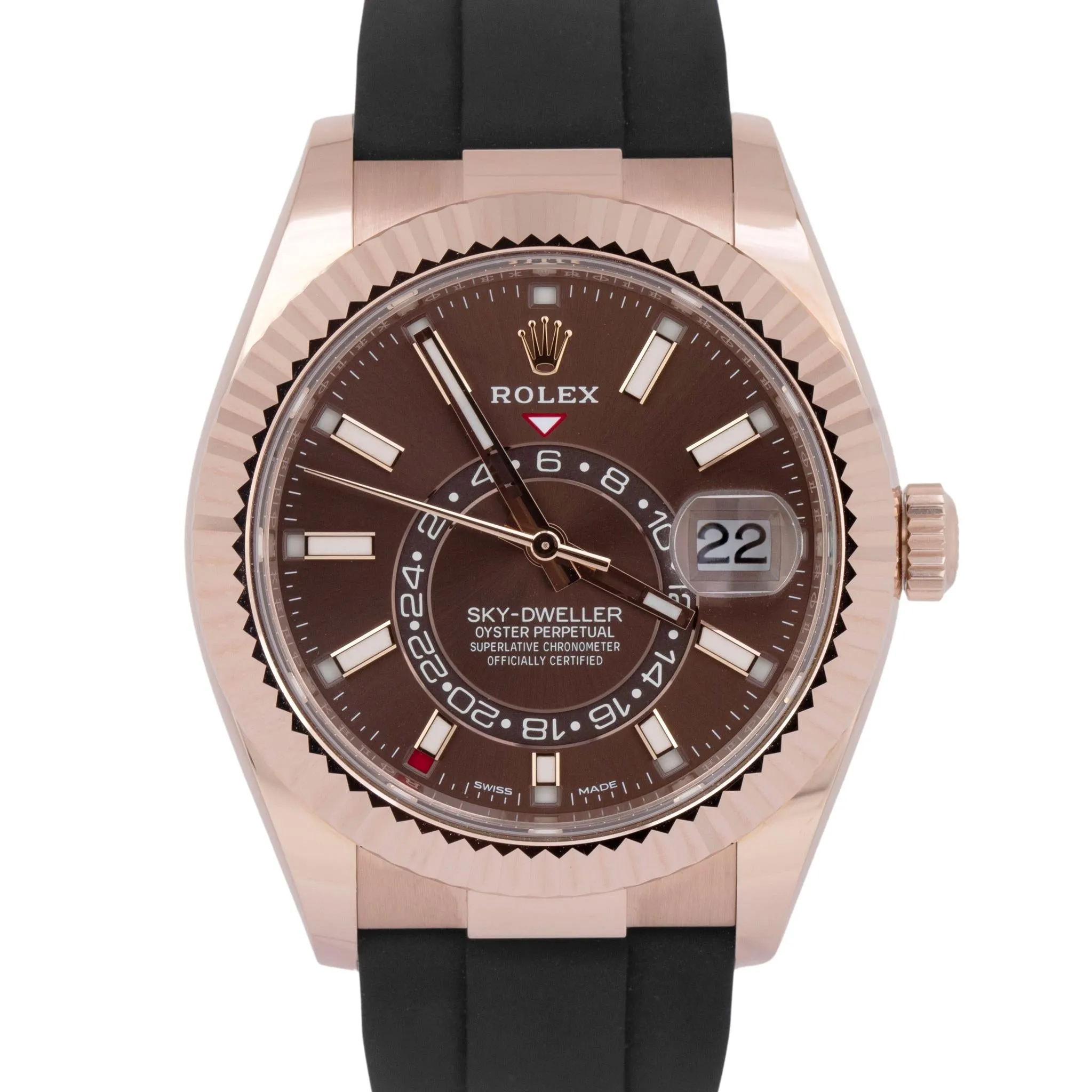 MINT Rolex Sky-Dweller 326235 PAPERS Chocolate Oysterflex Everose Gold Watch BOX