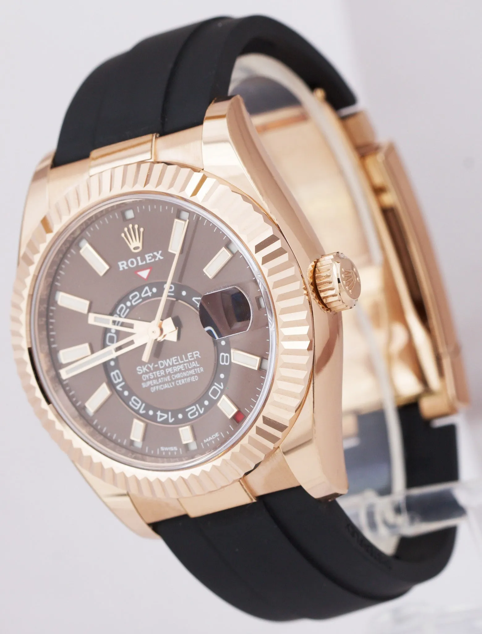 MINT Rolex Sky-Dweller 326235 PAPERS Chocolate Oysterflex Everose Gold Watch BOX
