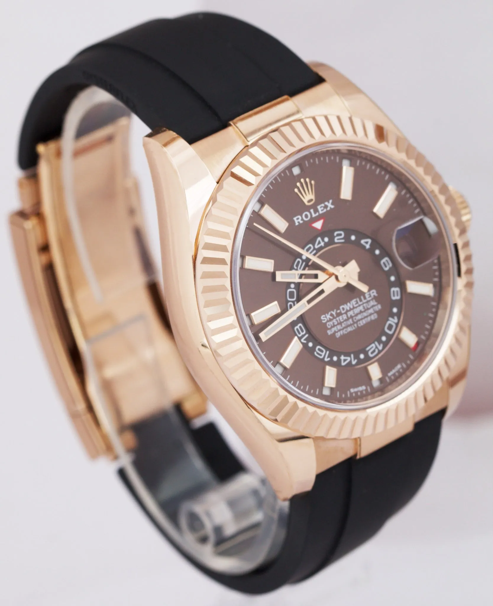 MINT Rolex Sky-Dweller 326235 PAPERS Chocolate Oysterflex Everose Gold Watch BOX