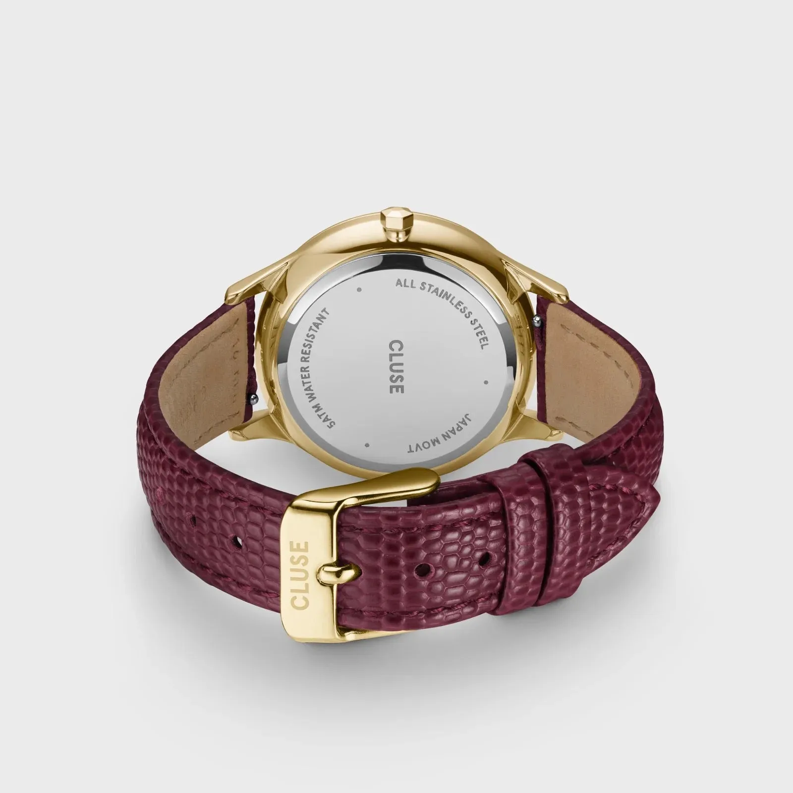 Minuit Multifunction Watch Leather, Dark Cherry Lizard
