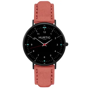 Moderna Vegan Suede Watch All Black & Coral
