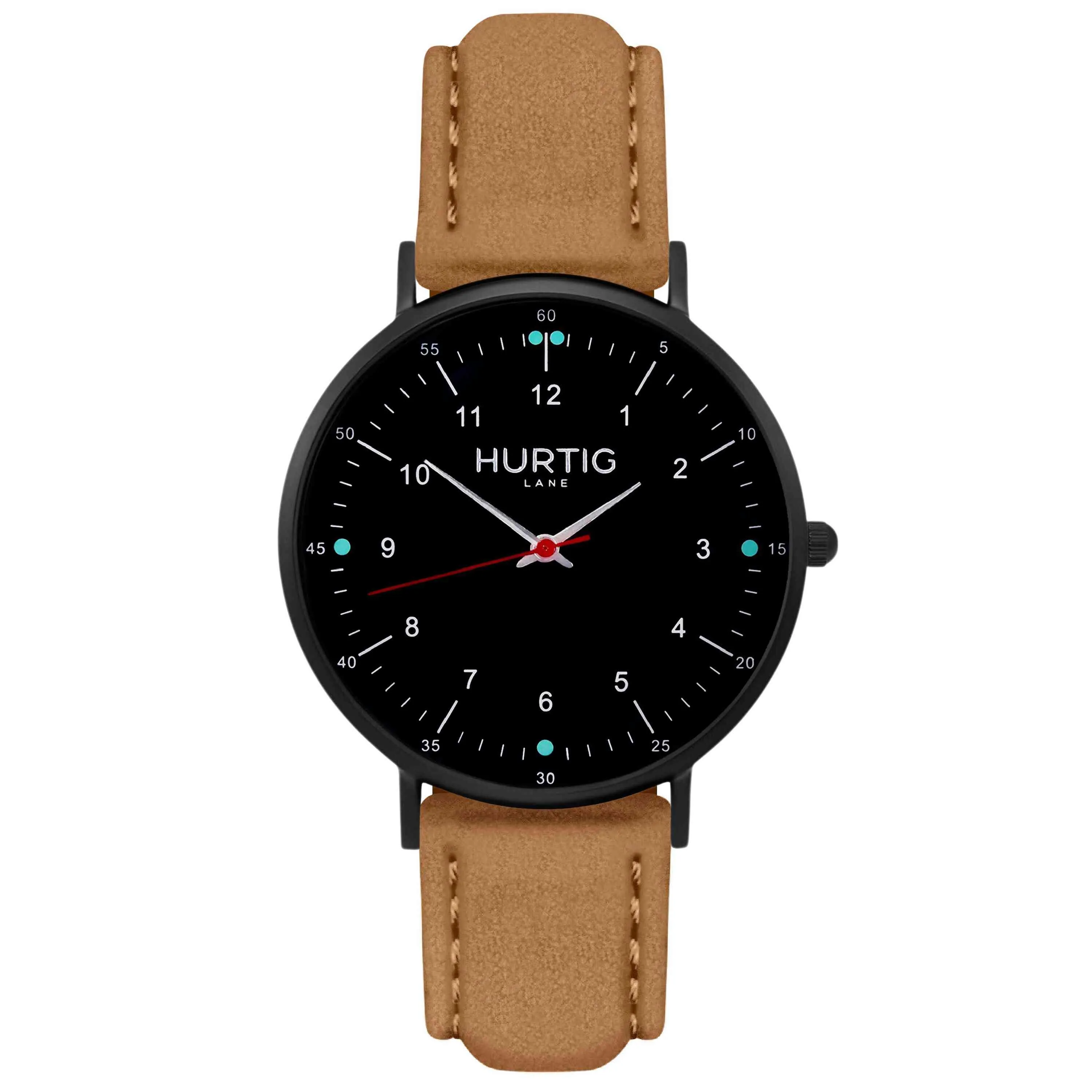 Moderna Vegan Suede Watch All Black & Coral