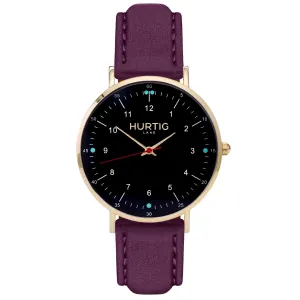 Moderna Vegan Suede Watch Gold, Black & Berry