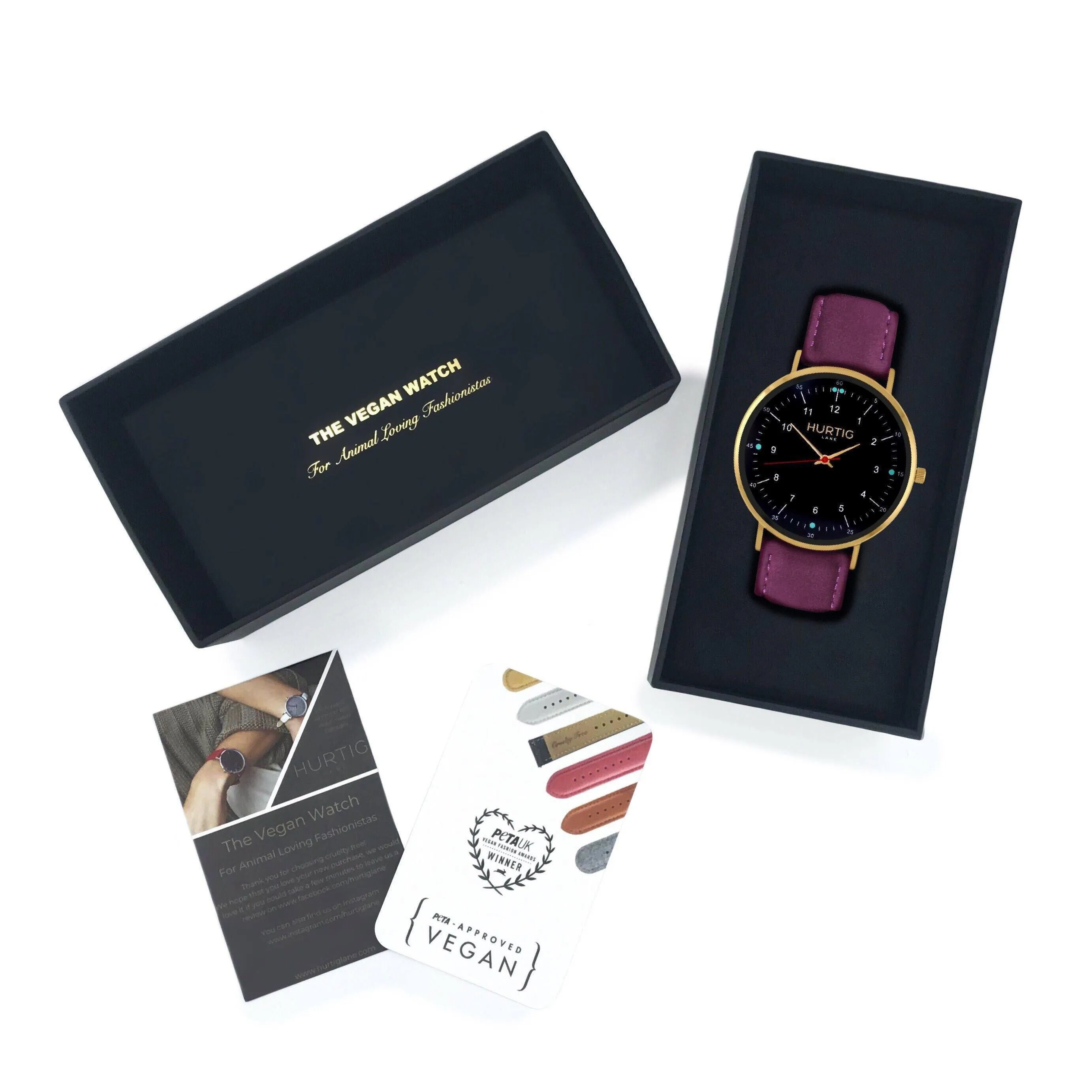 Moderna Vegan Suede Watch Gold, Black & Berry