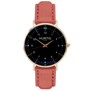 Moderna Vegan Suede Watch Gold, Black & Coral