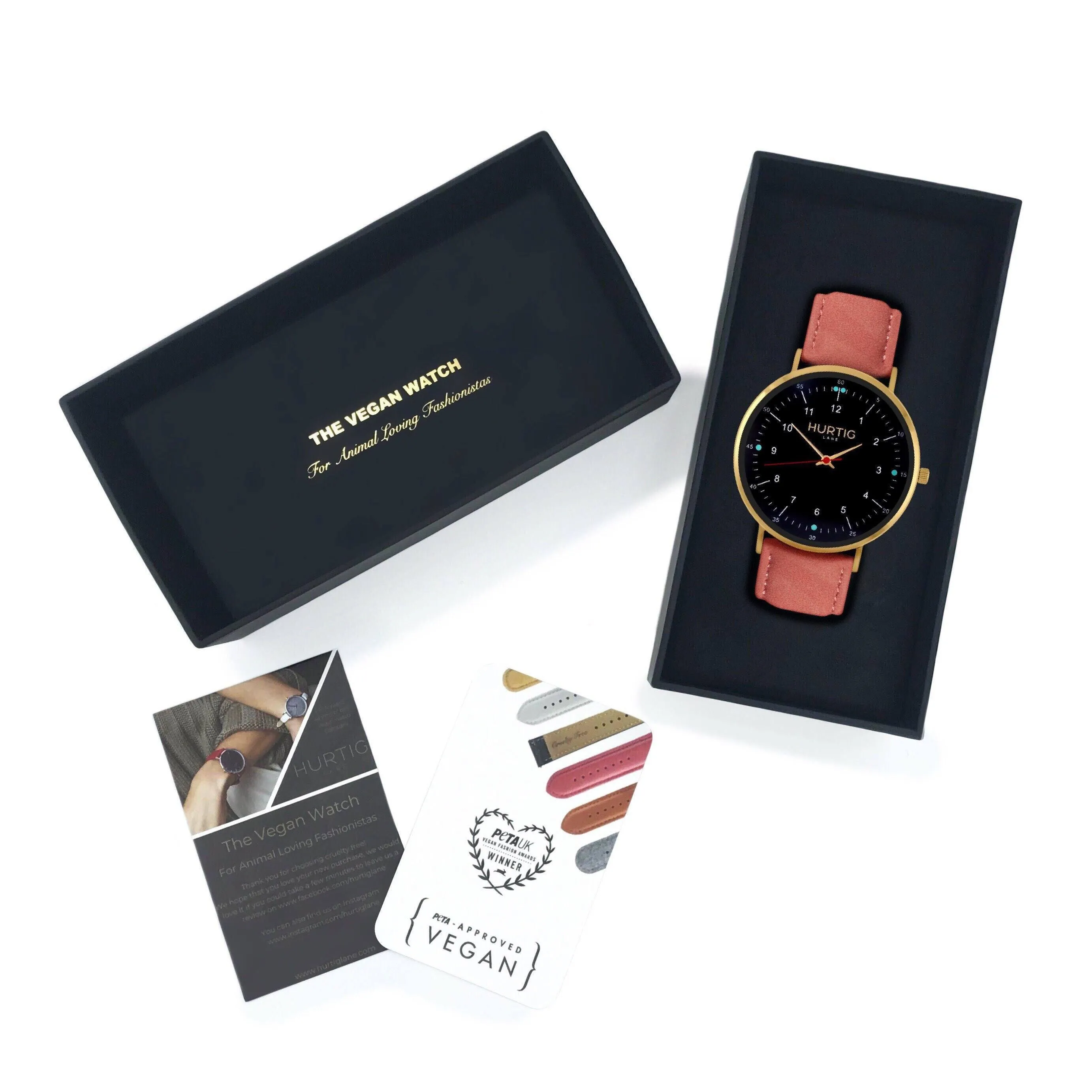 Moderna Vegan Suede Watch Gold, Black & Coral
