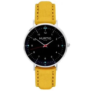 Moderno Vegan Suede Watch Silver, Black & Mustard