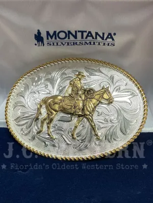 Montana Silversmiths 1256-931L Riding For The Brand Cowboy Western Buckle Silver