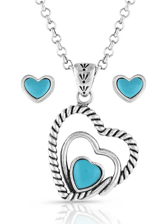 Montana Silversmiths JS5179 Womens Clearer Ponds Turquoise Heart Jewelry Set Silver