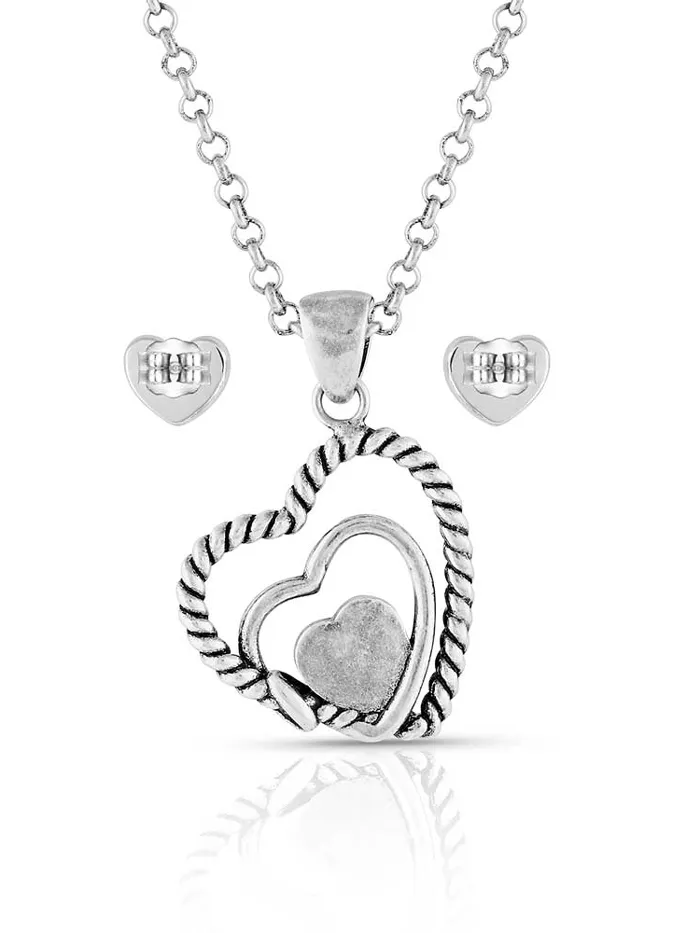 Montana Silversmiths JS5179 Womens Clearer Ponds Turquoise Heart Jewelry Set Silver