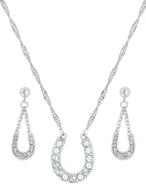Montana Silversmiths JS808 Womens Crystal Clear Lucky Horseshoe Jewelry Set Silver
