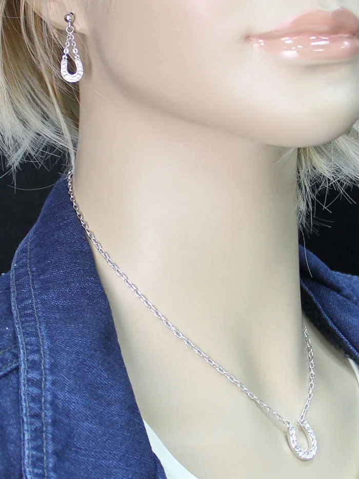 Montana Silversmiths JS808 Womens Crystal Clear Lucky Horseshoe Jewelry Set Silver