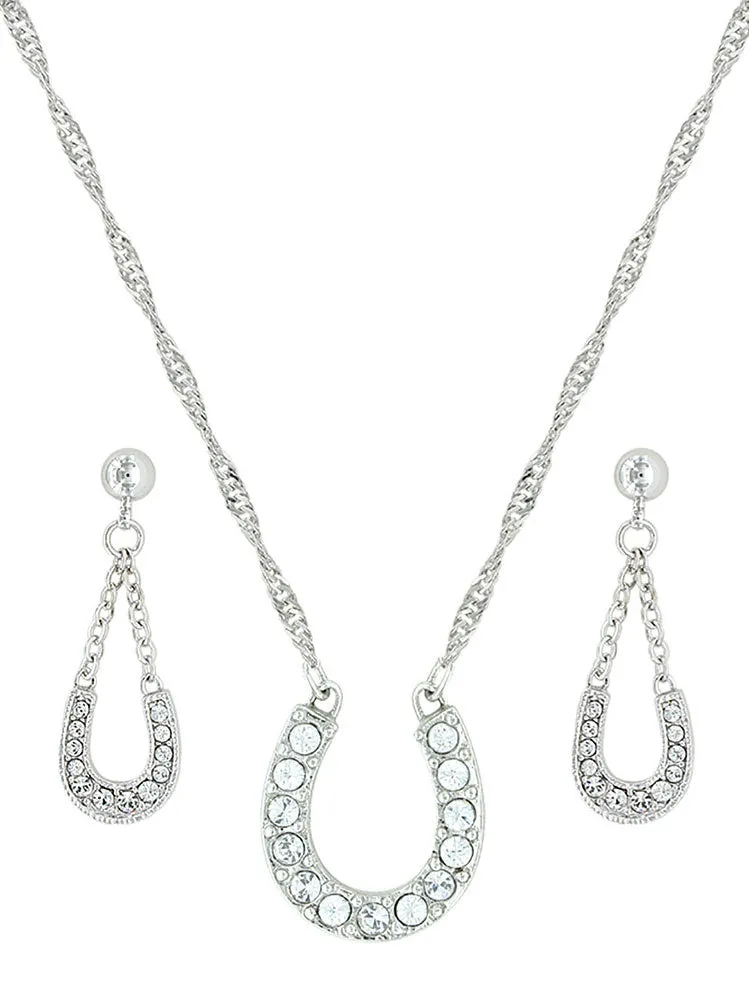 Montana Silversmiths JS808 Womens Crystal Clear Lucky Horseshoe Jewelry Set Silver