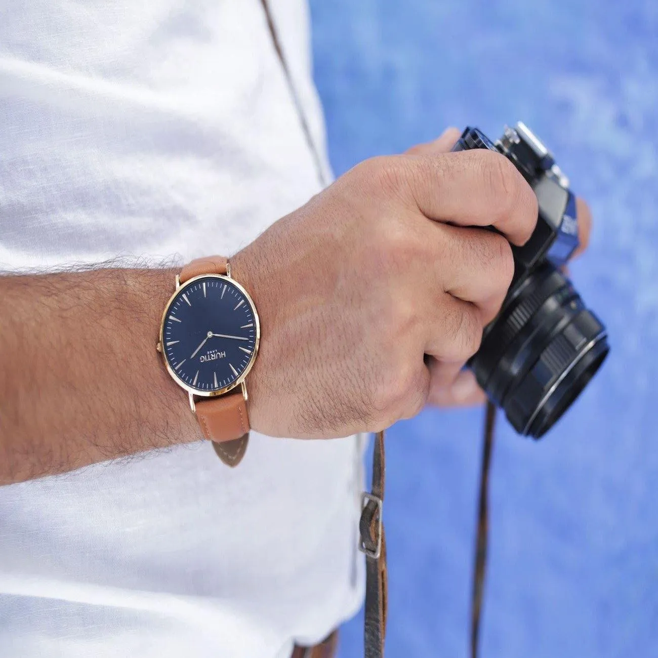 Mykonos Vegan Leather Watch Gold, Black & Tan