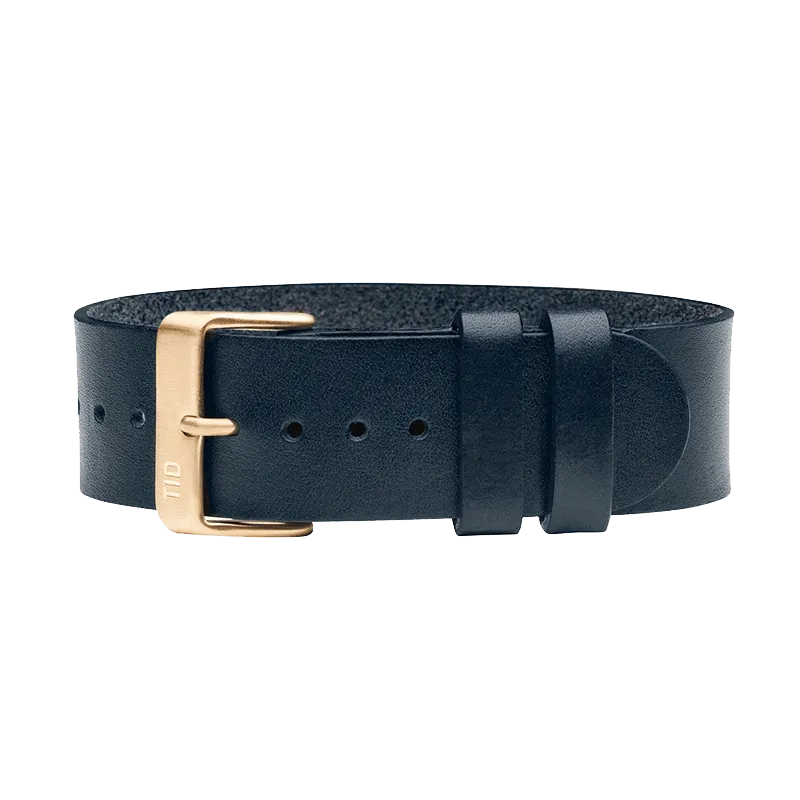 Navy Leather Strap with Black / Steel / Gold Buckle