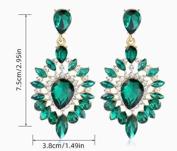 Noble Oval Green Rhinestone High End Drop Earrings