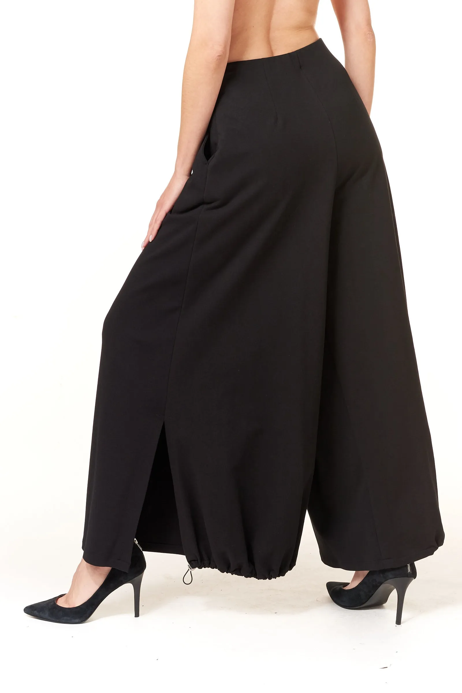 Oblique Creations, extra wide leg cargo pants in stretch ponte