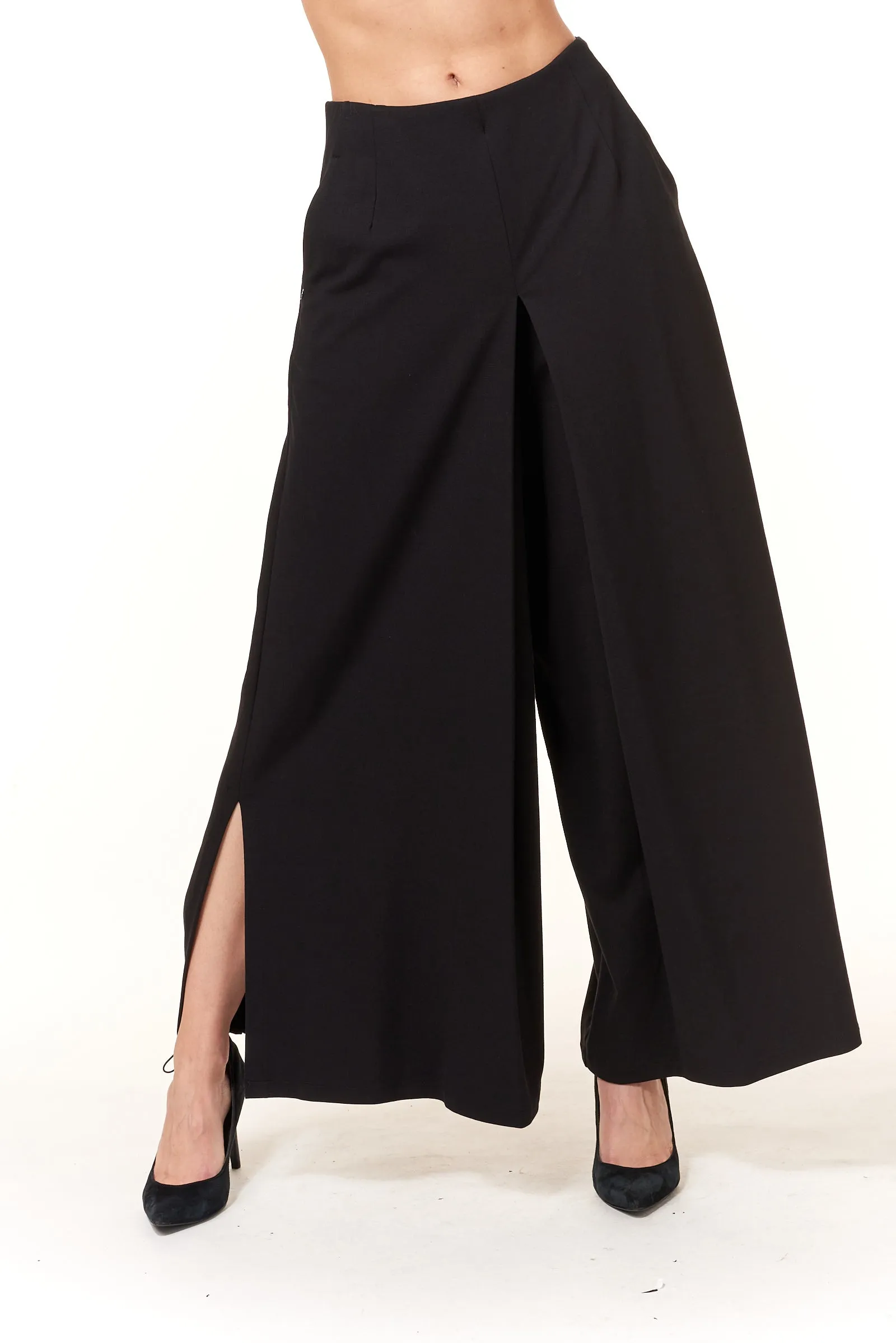 Oblique Creations, extra wide leg cargo pants in stretch ponte