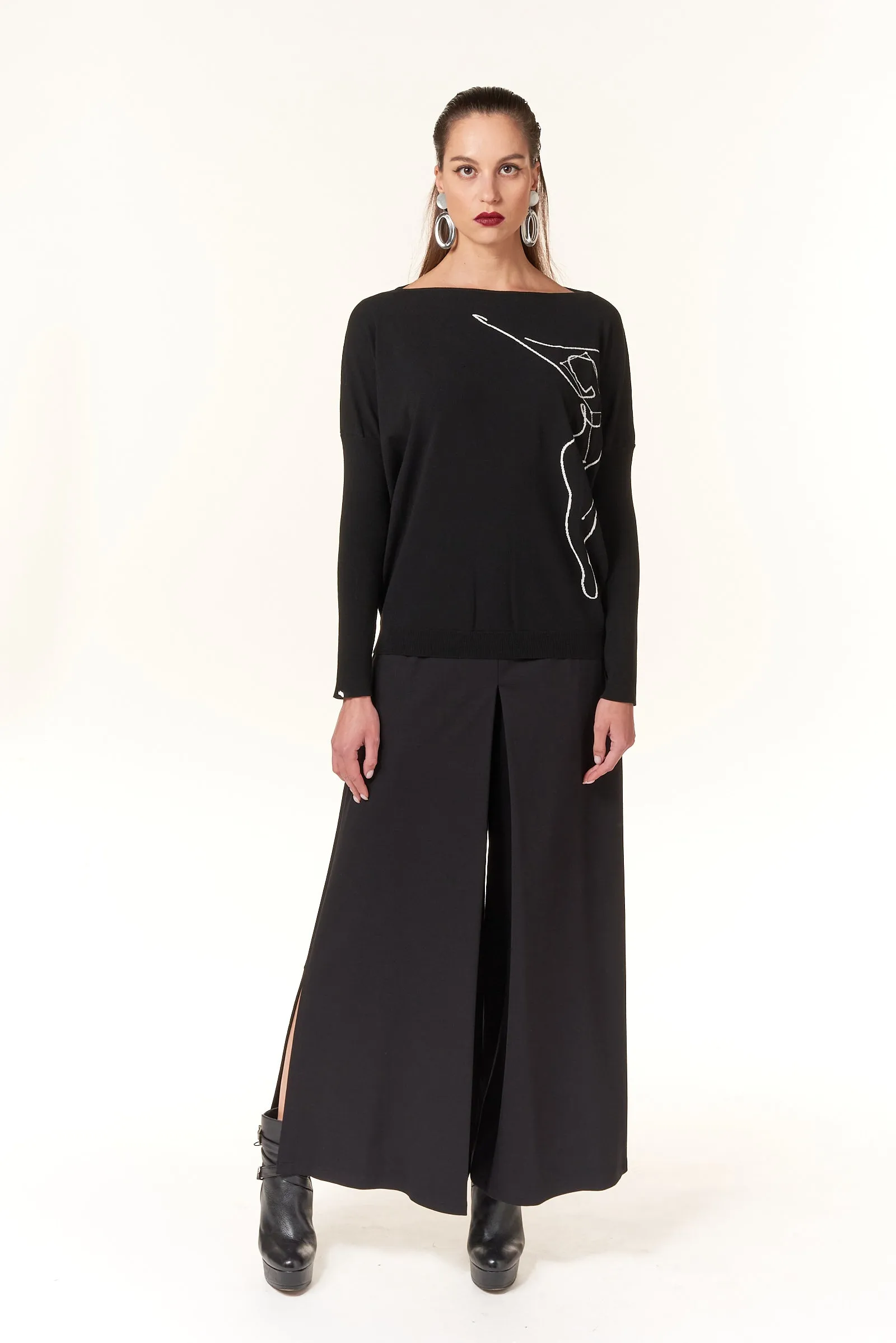 Oblique Creations, extra wide leg cargo pants in stretch ponte