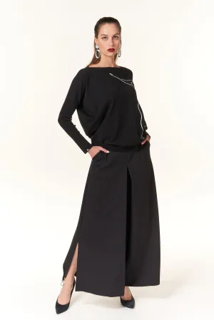Oblique Creations, extra wide leg cargo pants in stretch ponte