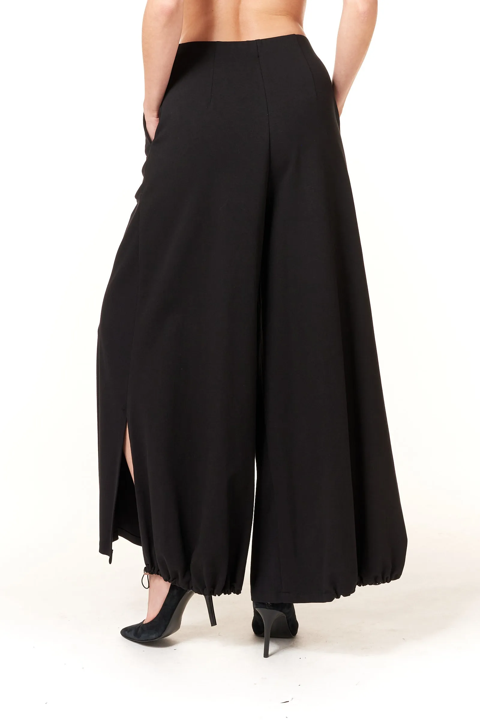 Oblique Creations, extra wide leg cargo pants in stretch ponte