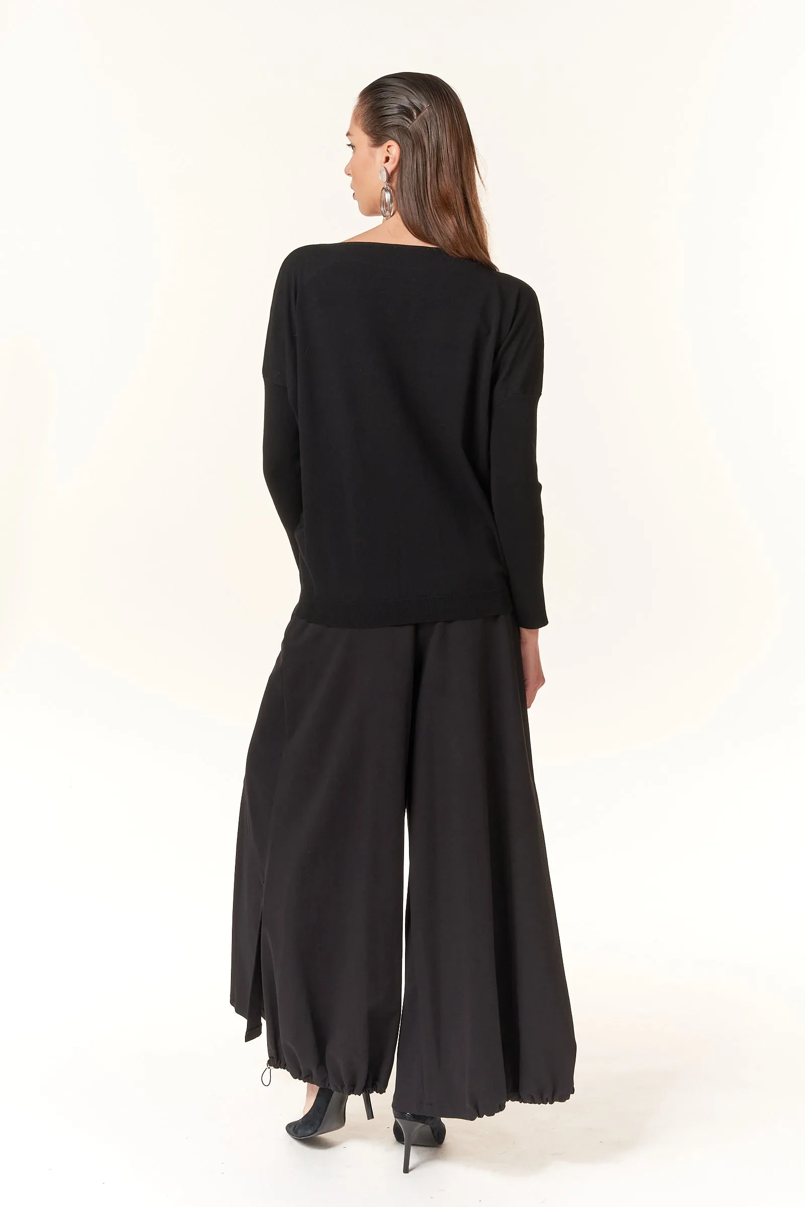 Oblique Creations, extra wide leg cargo pants in stretch ponte